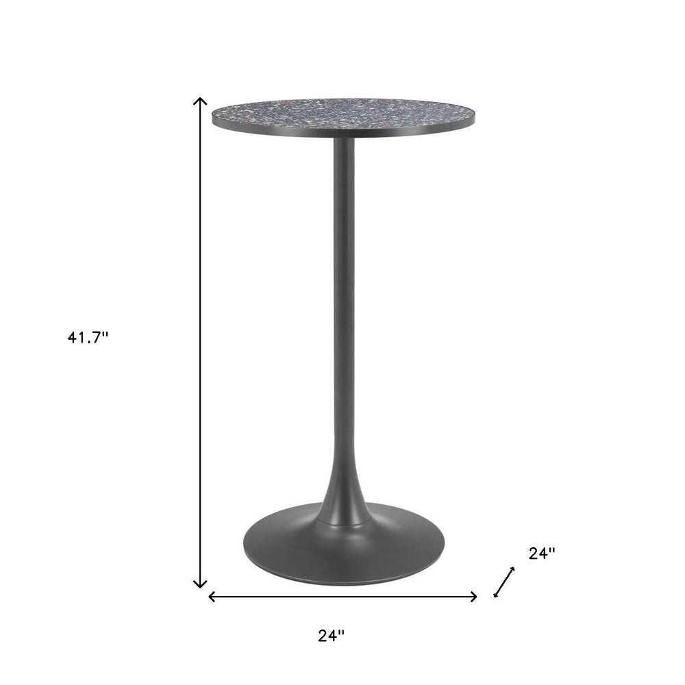 24" Black Faux Terrazzo and Steel Rounded Bar Table