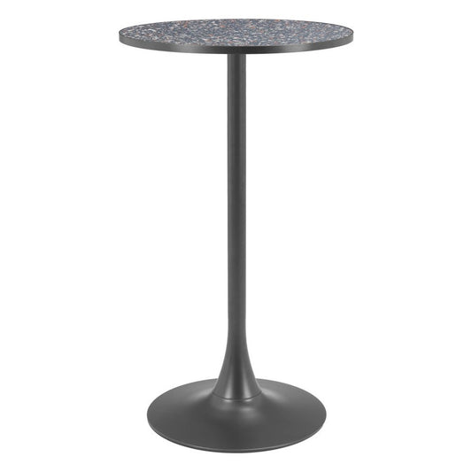 24" Black Faux Terrazzo and Steel Rounded Bar Table