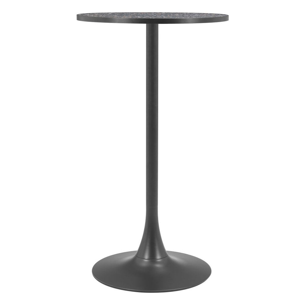 24" Black Faux Terrazzo and Steel Rounded Bar Table