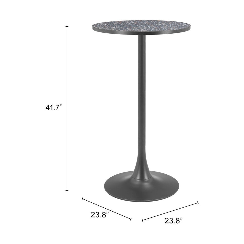 24" Black Faux Terrazzo and Steel Rounded Bar Table