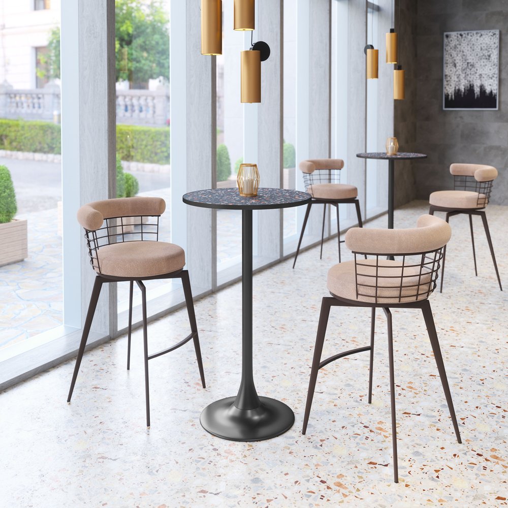 24" Black Faux Terrazzo and Steel Rounded Bar Table