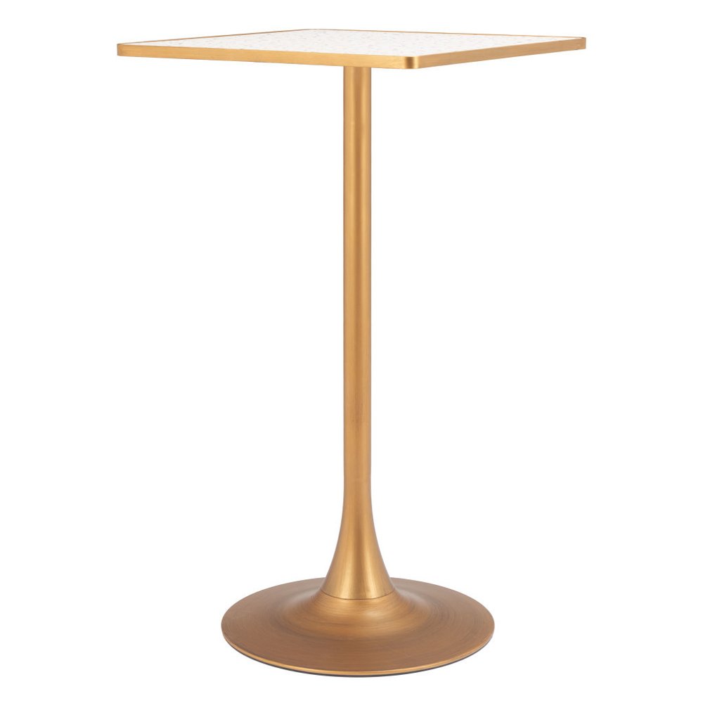 24" Beige and Gold Faux Terrazzo and Steel Square Bar Table