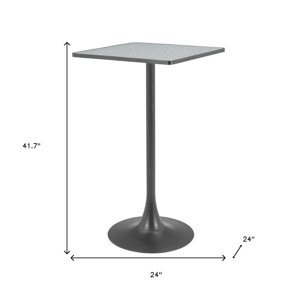 24" Gray and Black Faux Terrazzo and Steel Square Bar Table
