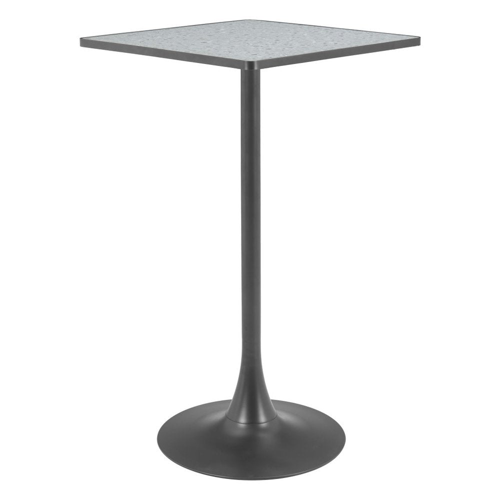 24" Gray and Black Faux Terrazzo and Steel Square Bar Table