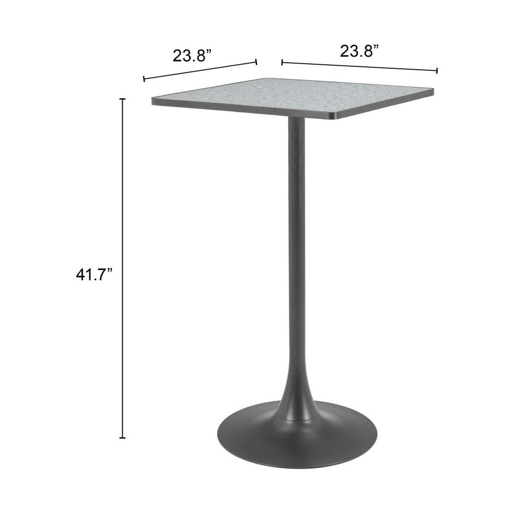 24" Gray and Black Faux Terrazzo and Steel Square Bar Table