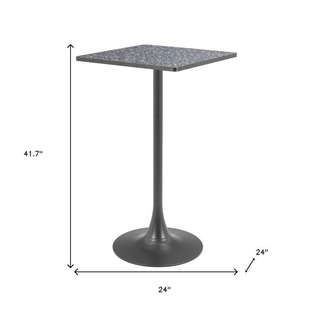 24" Black Faux Terrazzo and Steel Square Bar Table