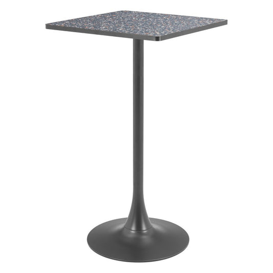 24" Black Faux Terrazzo and Steel Square Bar Table