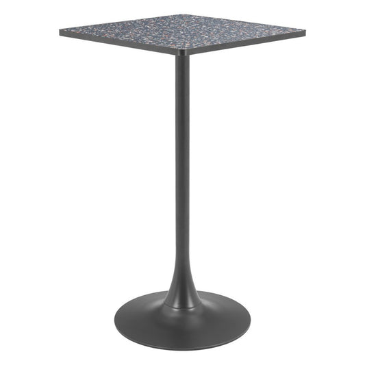 24" Black Faux Terrazzo and Steel Square Bar Table