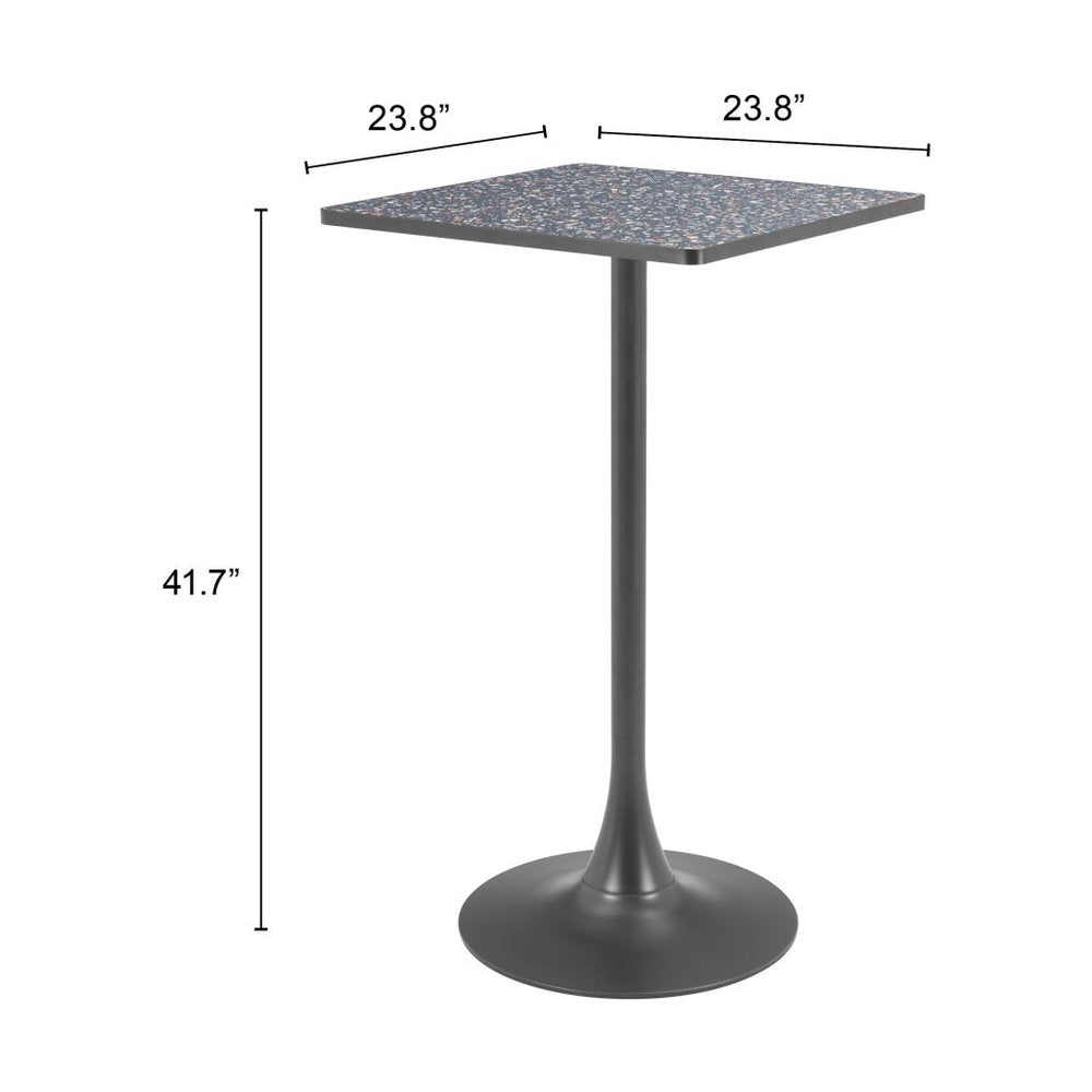 24" Black Faux Terrazzo and Steel Square Bar Table