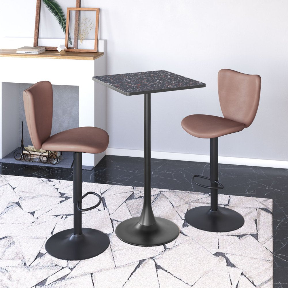 24" Black Faux Terrazzo and Steel Square Bar Table