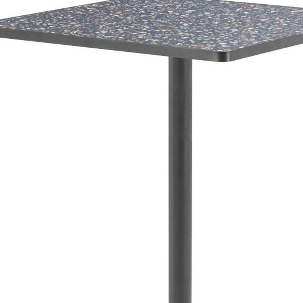 24" Black Faux Terrazzo and Steel Square Bar Table