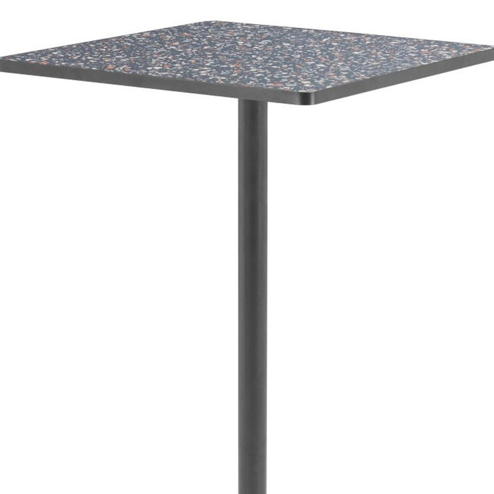 24" Black Faux Terrazzo and Steel Square Bar Table