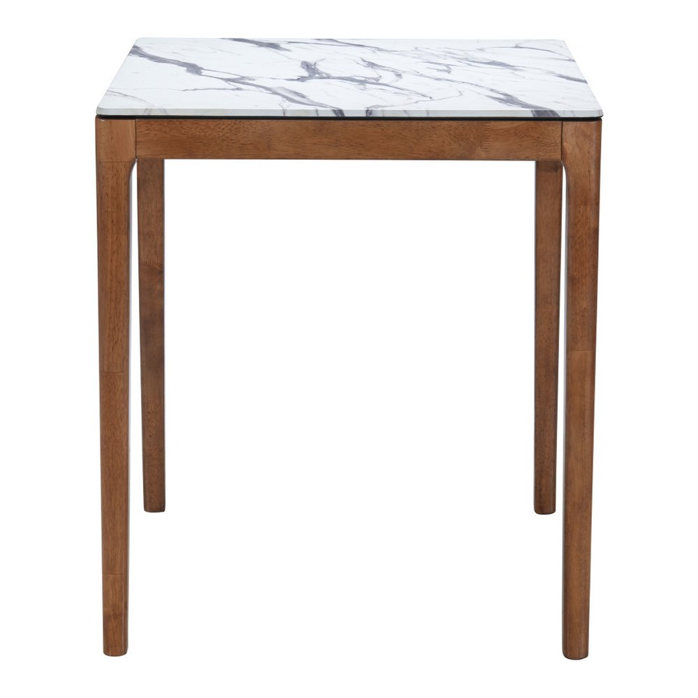 32" White and Natural Faux Marble and Solid Wood Square Bar Table