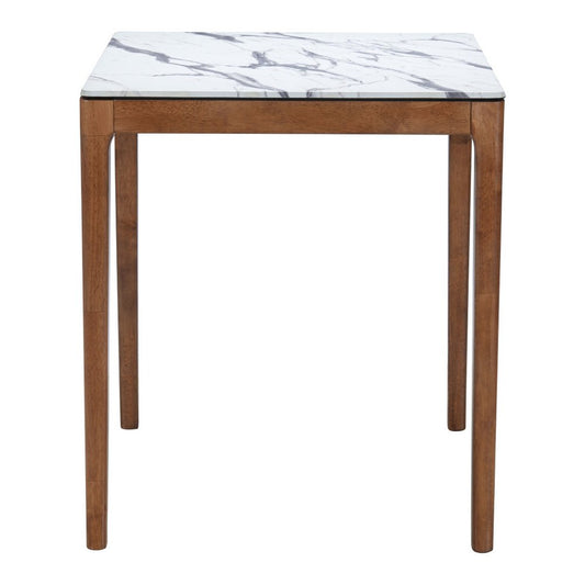 32" White and Natural Faux Marble and Solid Wood Square Bar Table
