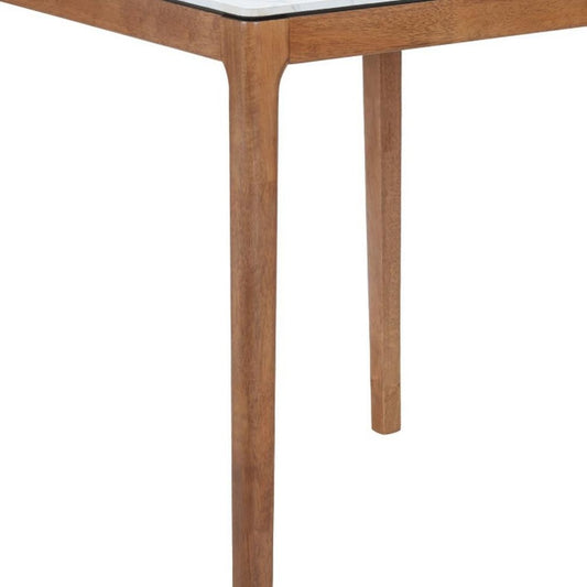 32" White and Natural Faux Marble and Solid Wood Square Bar Table