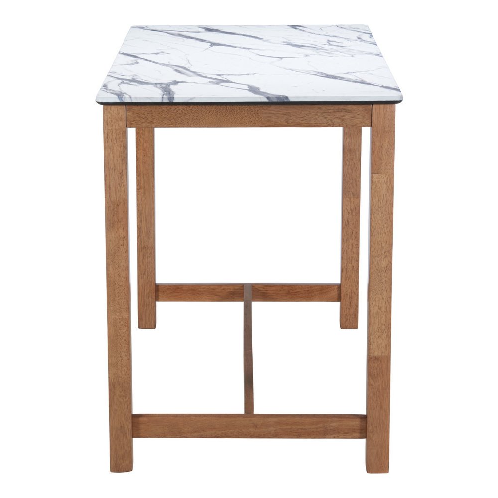 48" White and Natural Faux Marble and Solid Wood Rectangular Bar Table