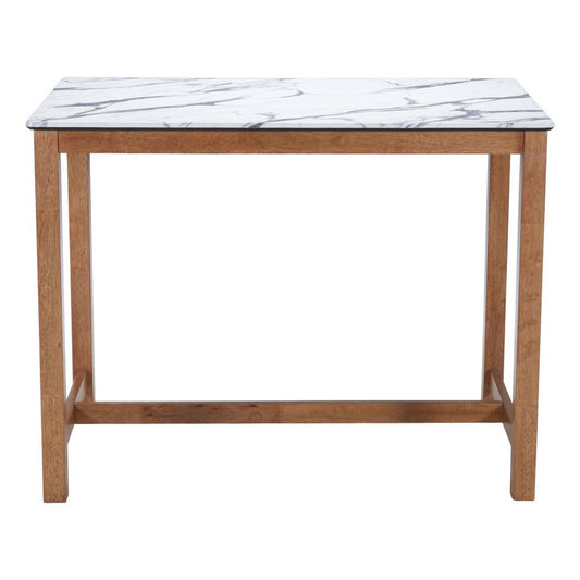 48" White and Natural Faux Marble and Solid Wood Rectangular Bar Table