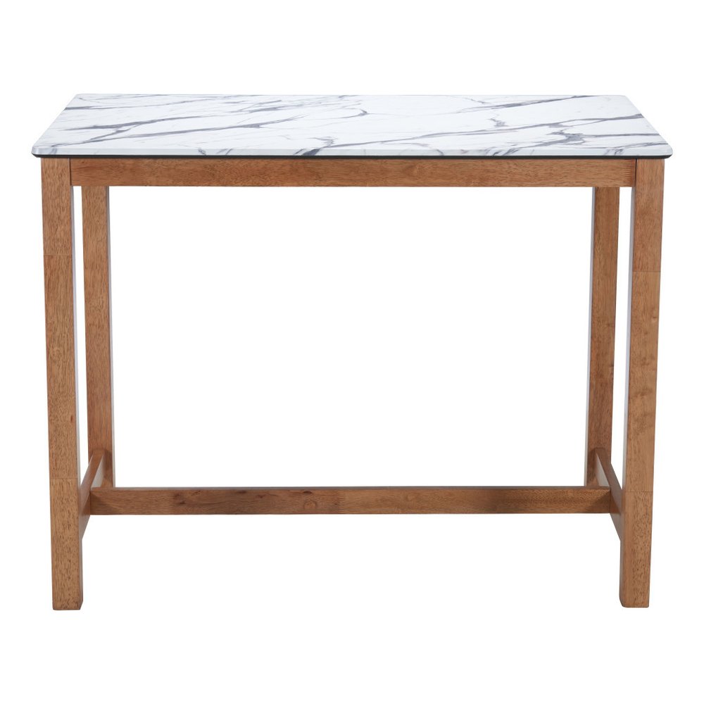 48" White and Natural Faux Marble and Solid Wood Rectangular Bar Table