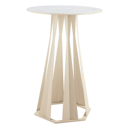 26" White Faux Marble and Steel Rounded Bar Table