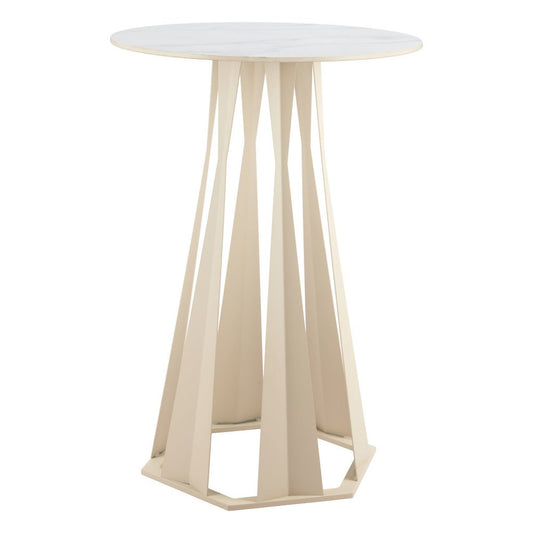 26" White Faux Marble and Steel Rounded Bar Table