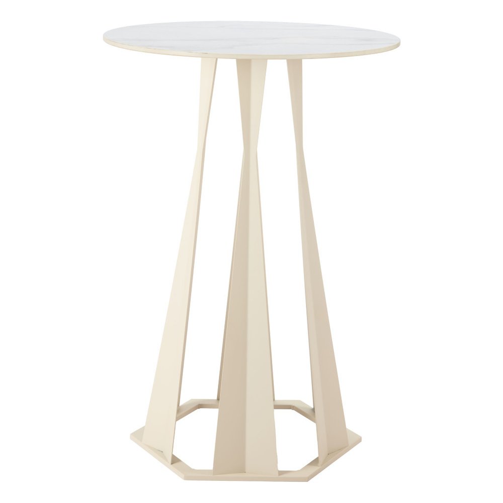 26" White Faux Marble and Steel Rounded Bar Table