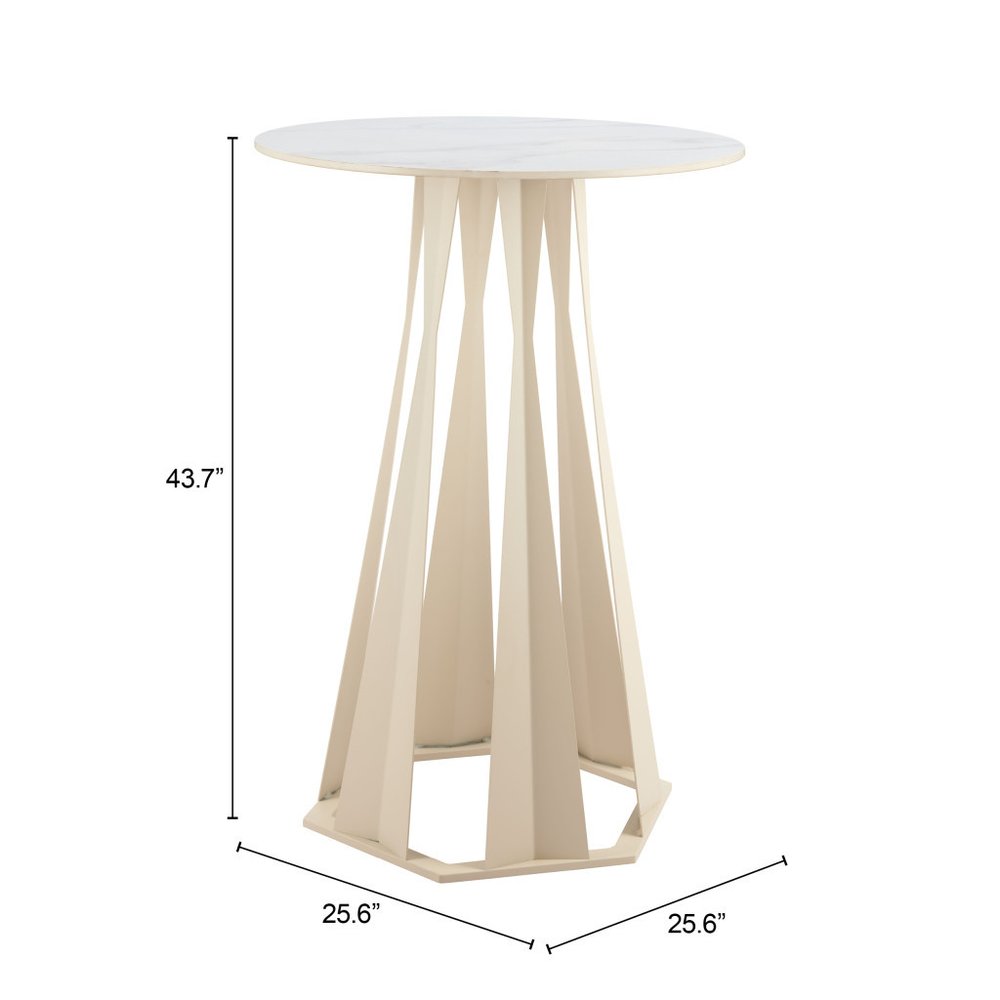 26" White Faux Marble and Steel Rounded Bar Table