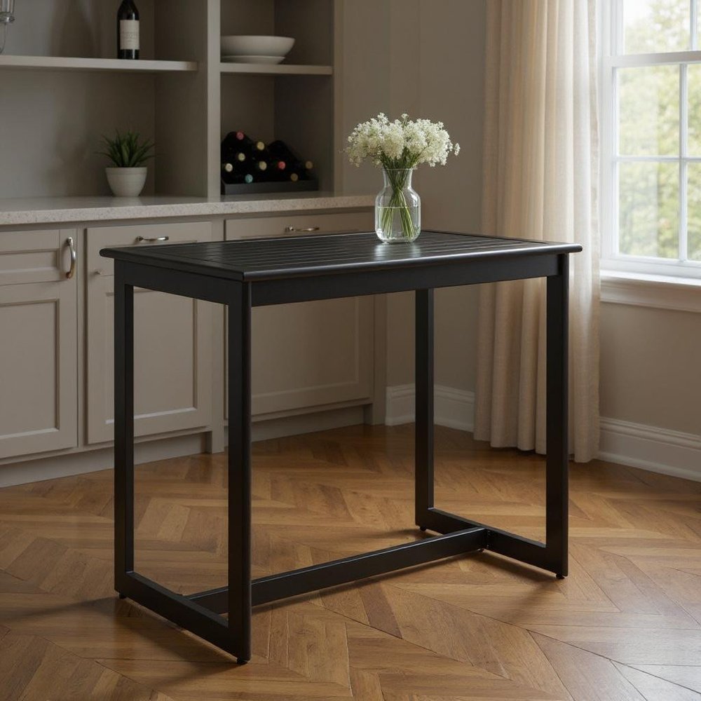 51" Black Aluminum Slat Outdoor Bar Table