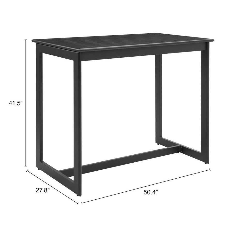 51" Black Aluminum Slat Outdoor Bar Table