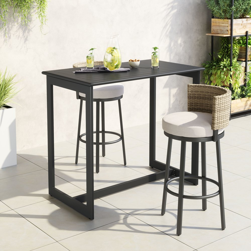 51" Black Aluminum Slat Outdoor Bar Table