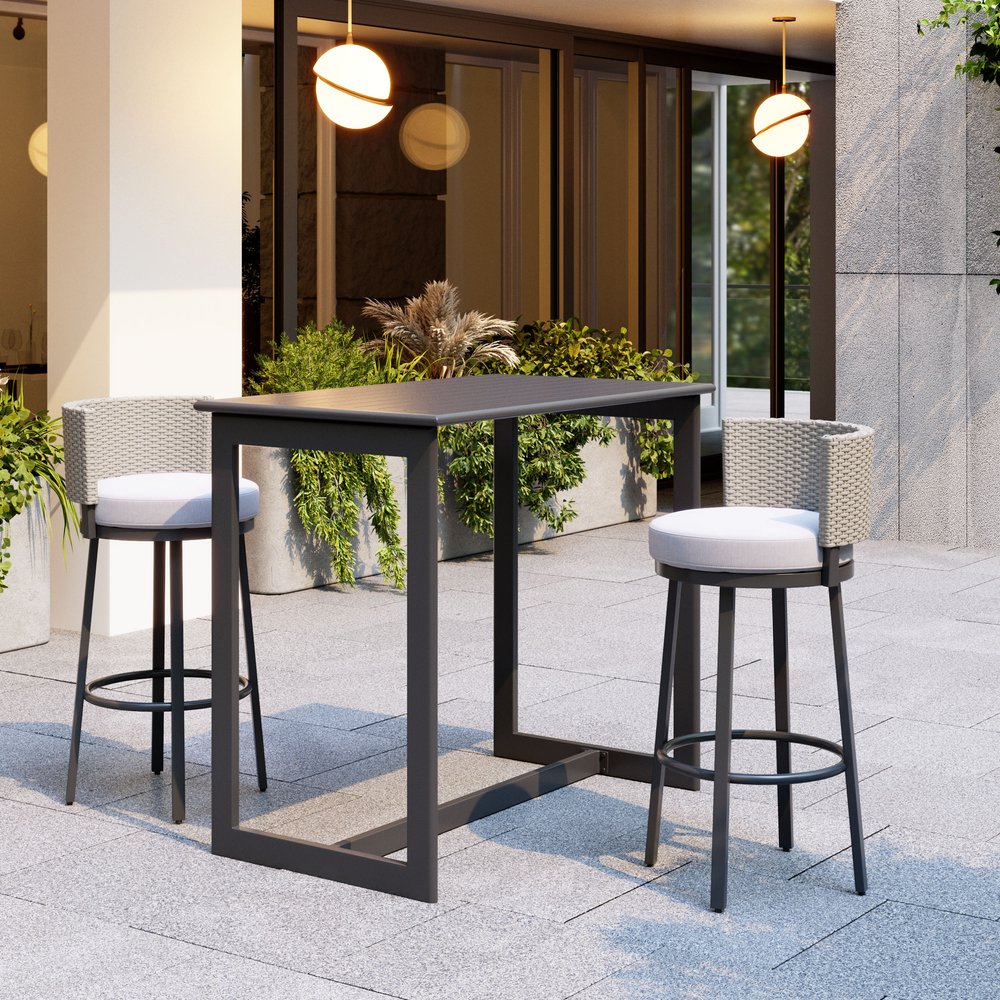 51" Black Aluminum Slat Outdoor Bar Table