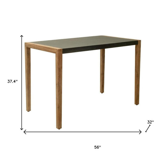 56" Gray And Natural Faux Concrete And Solid Wood Outdoor Bar Table