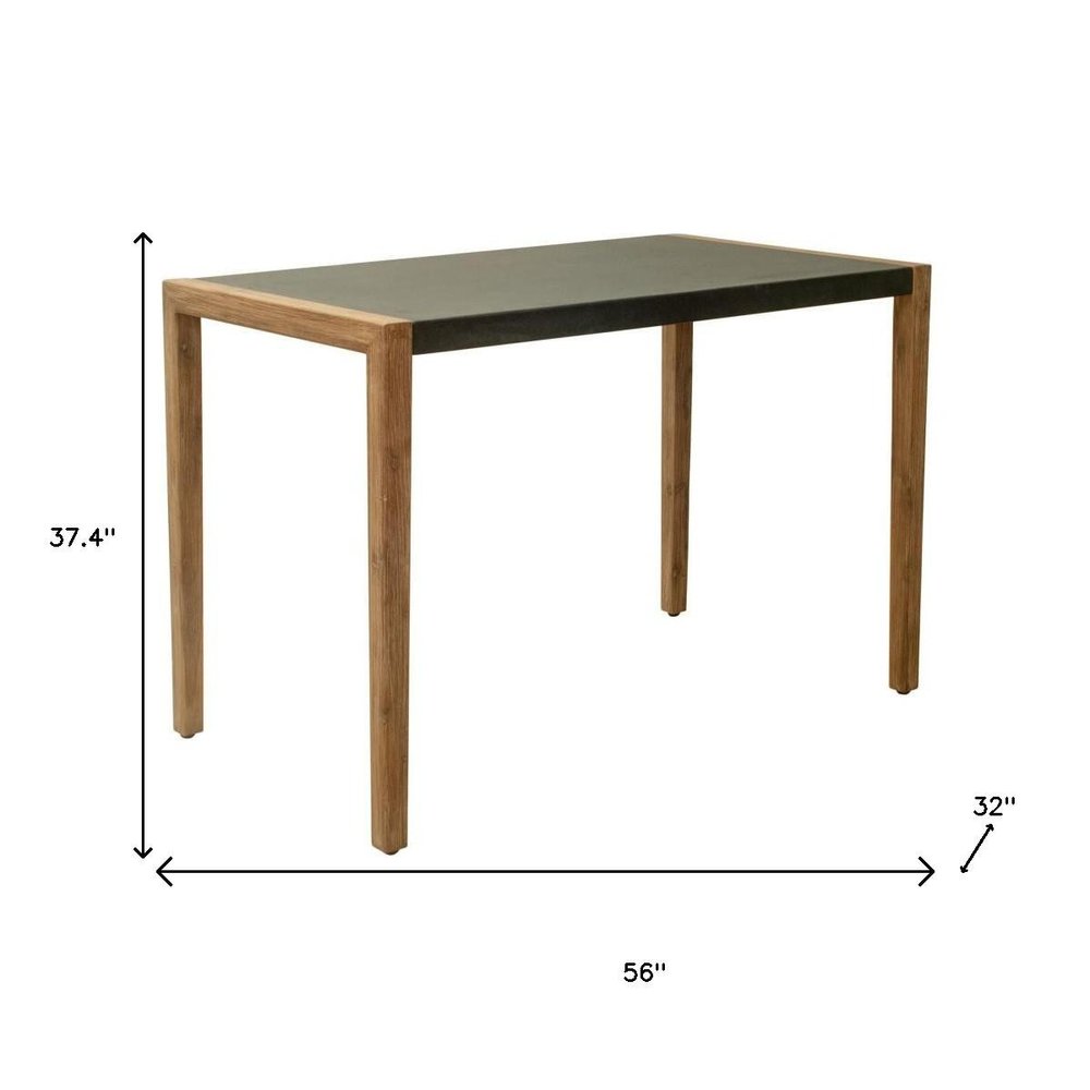 56" Gray And Natural Faux Concrete And Solid Wood Outdoor Bar Table
