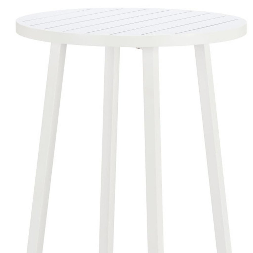 24" White Aluminum Slat Rounded Outdoor Bar Table