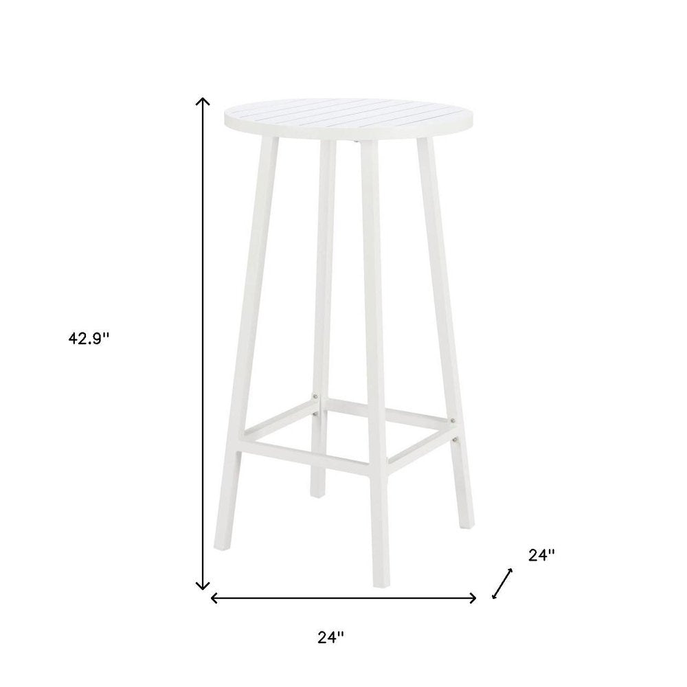 24" White Aluminum Slat Rounded Outdoor Bar Table