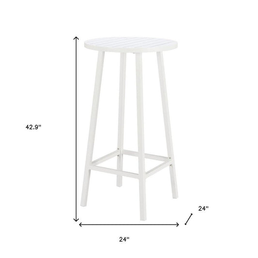 24" White Aluminum Slat Rounded Outdoor Bar Table