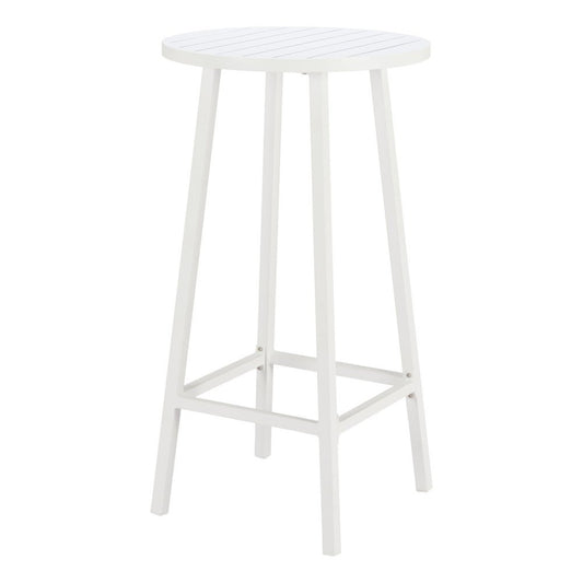 24" White Aluminum Slat Rounded Outdoor Bar Table