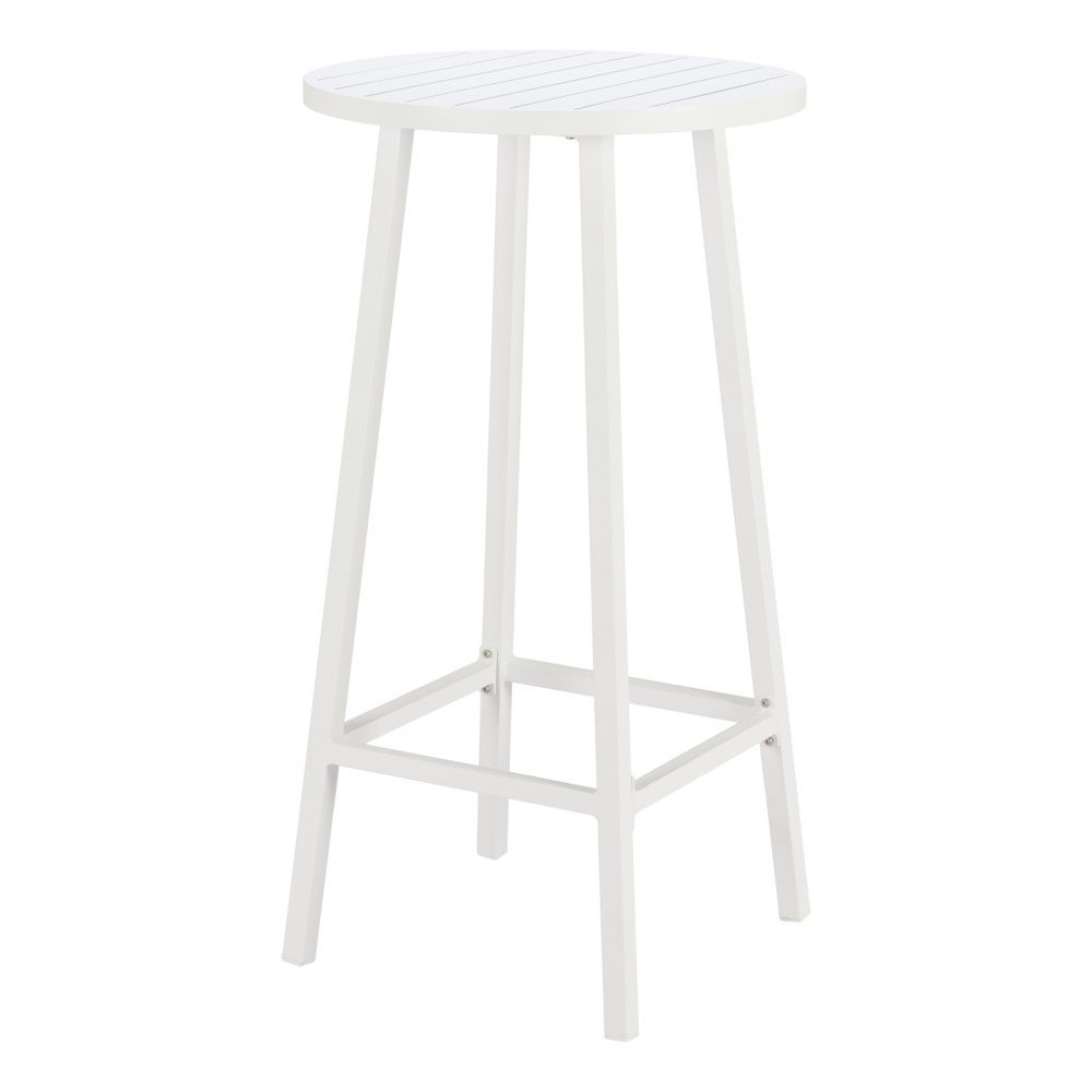 24" White Aluminum Slat Rounded Outdoor Bar Table