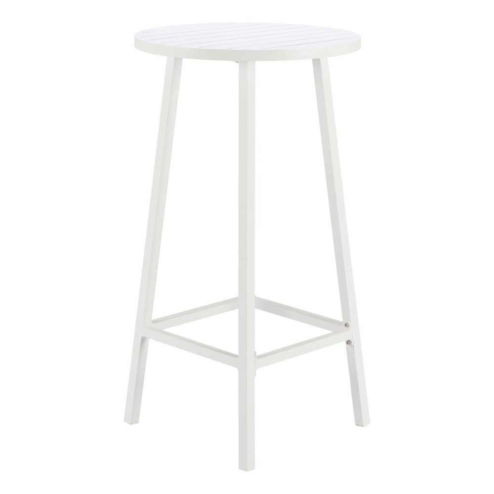 24" White Aluminum Slat Rounded Outdoor Bar Table