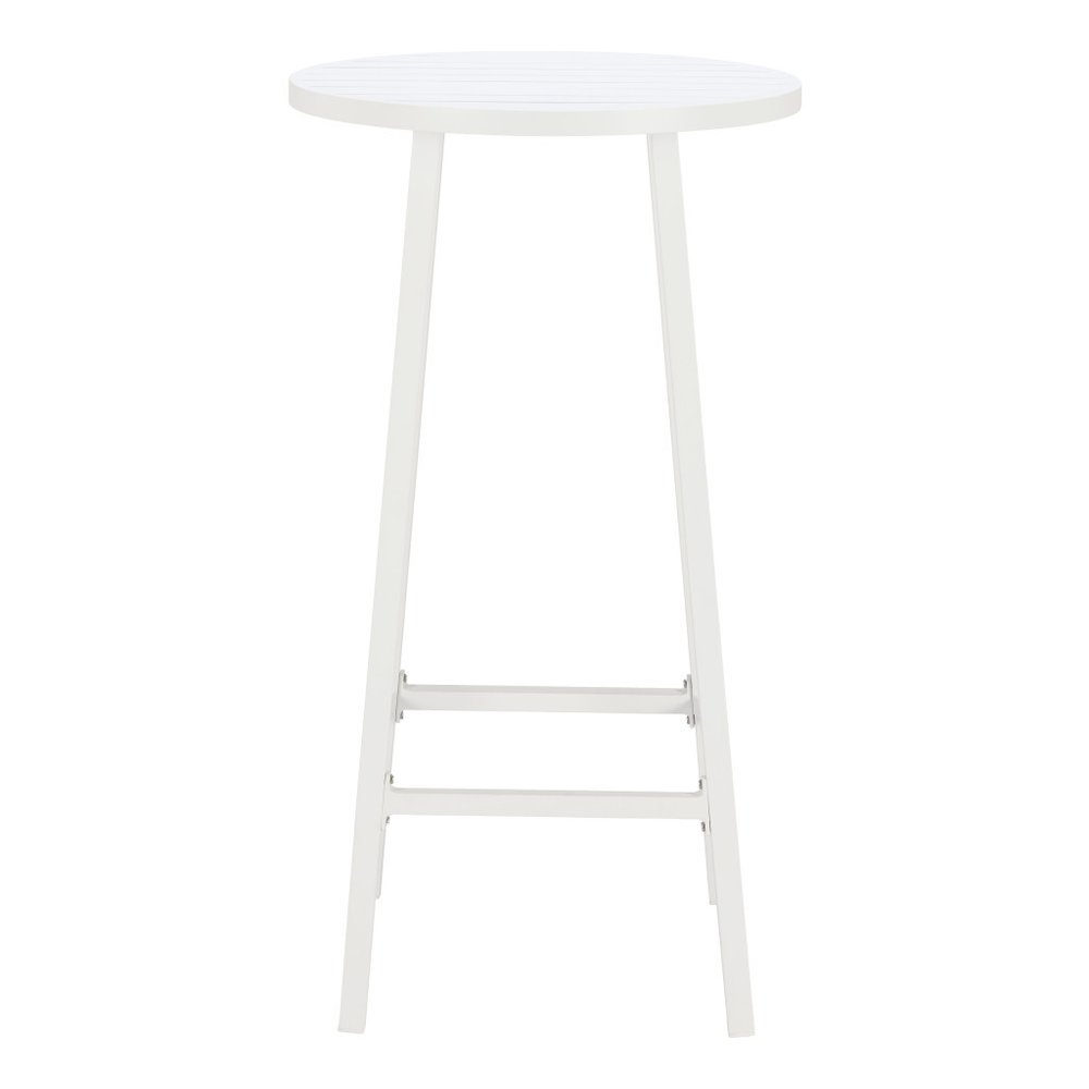 24" White Aluminum Slat Rounded Outdoor Bar Table