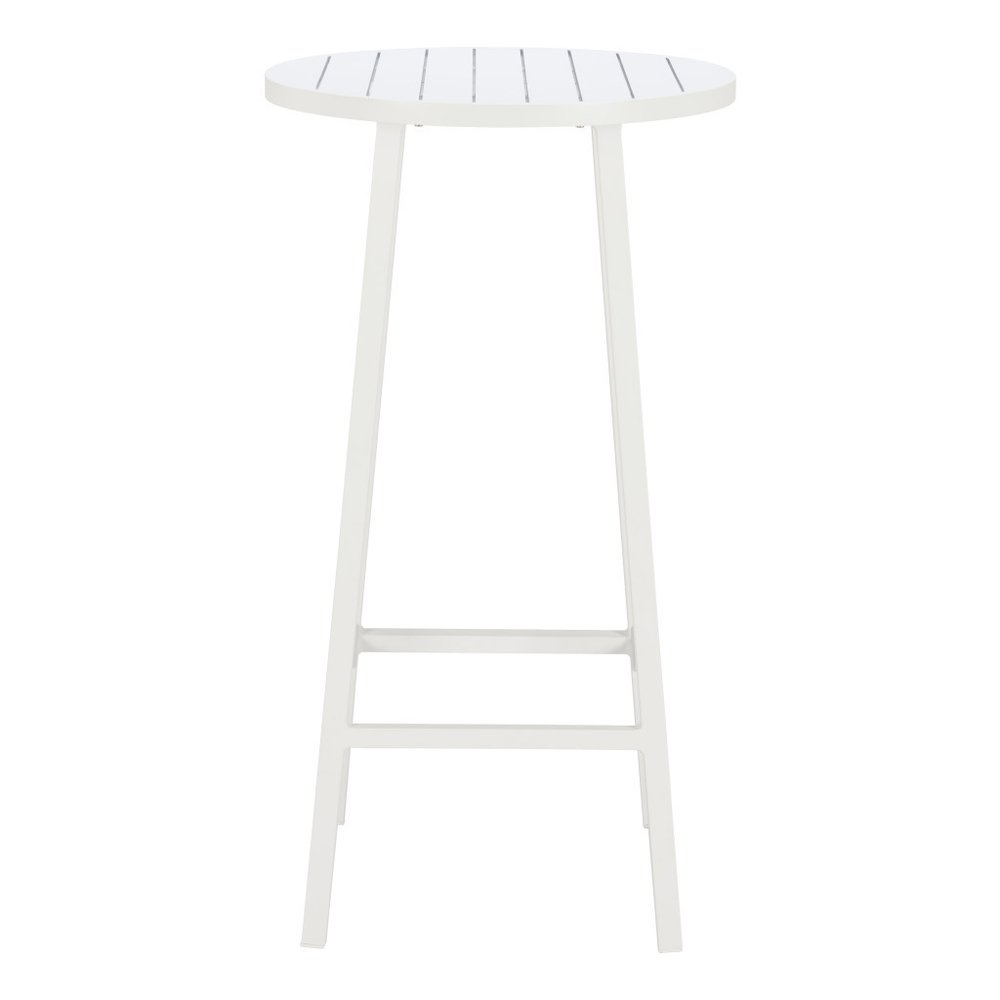 24" White Aluminum Slat Rounded Outdoor Bar Table