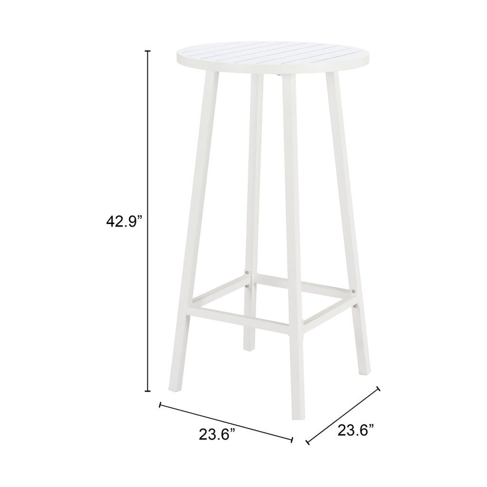 24" White Aluminum Slat Rounded Outdoor Bar Table
