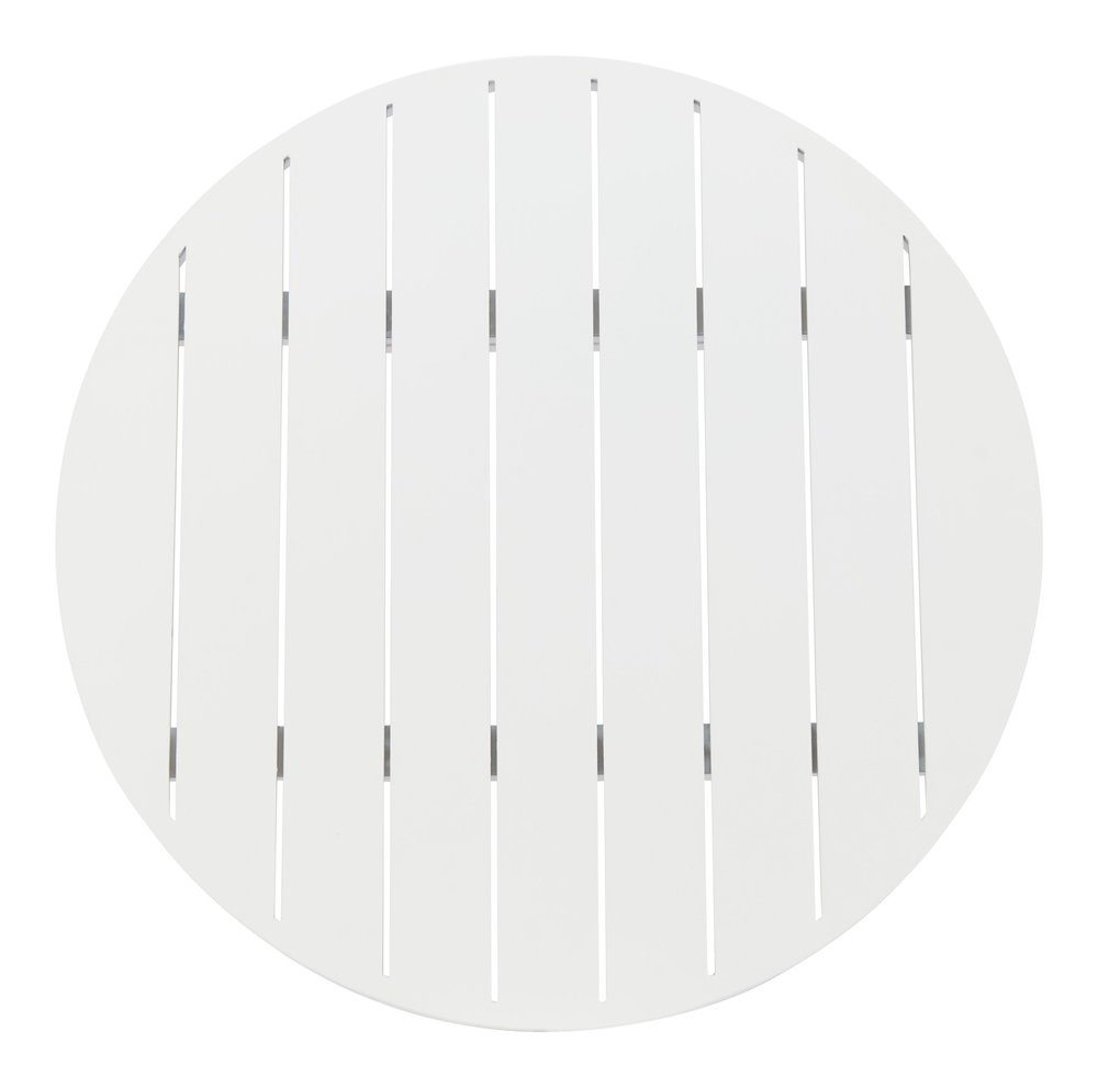 24" White Aluminum Slat Rounded Outdoor Bar Table