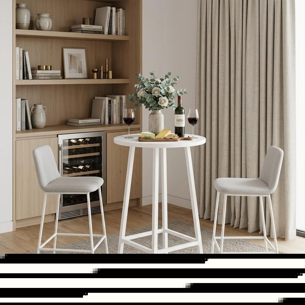 24" White Aluminum Slat Rounded Outdoor Bar Table