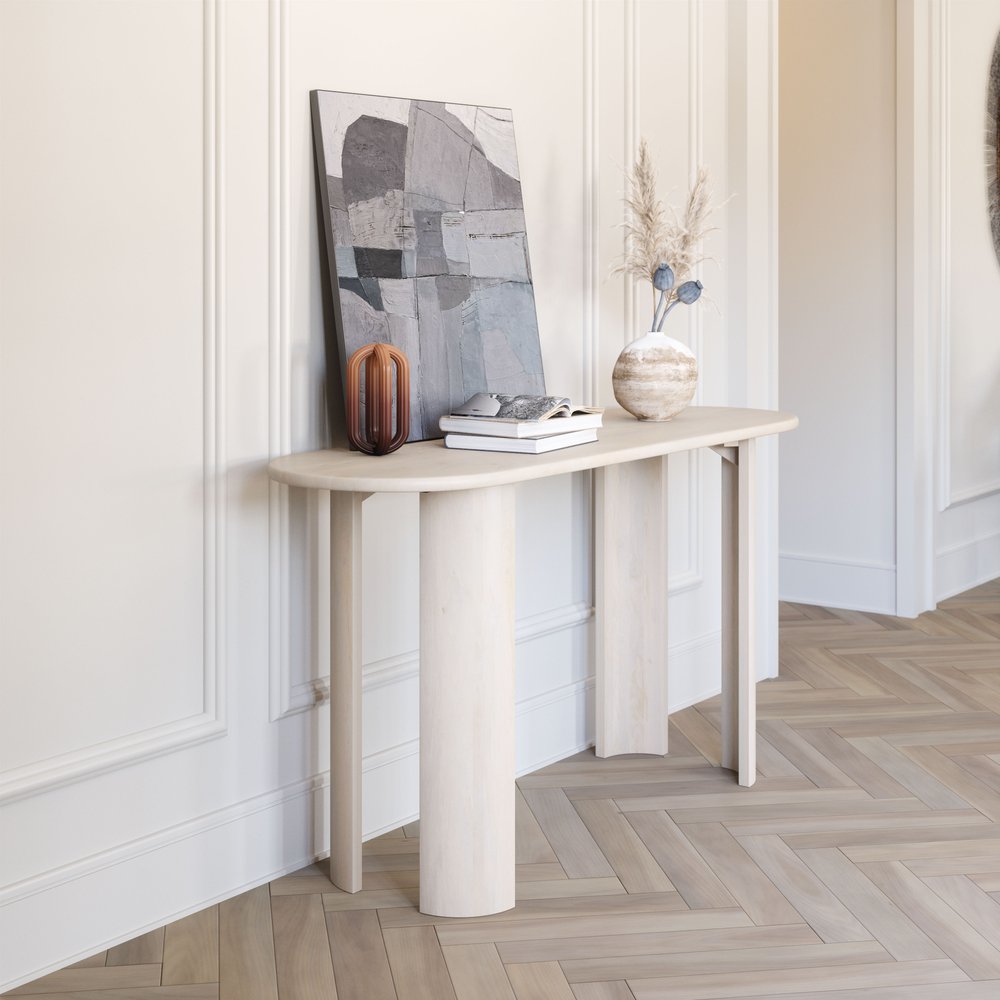 58" White Solid Wood Oval Console Table