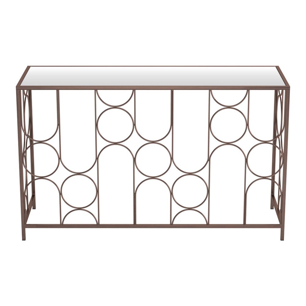 50" Bronze Mirrored Glass and Steel Frame Console Table