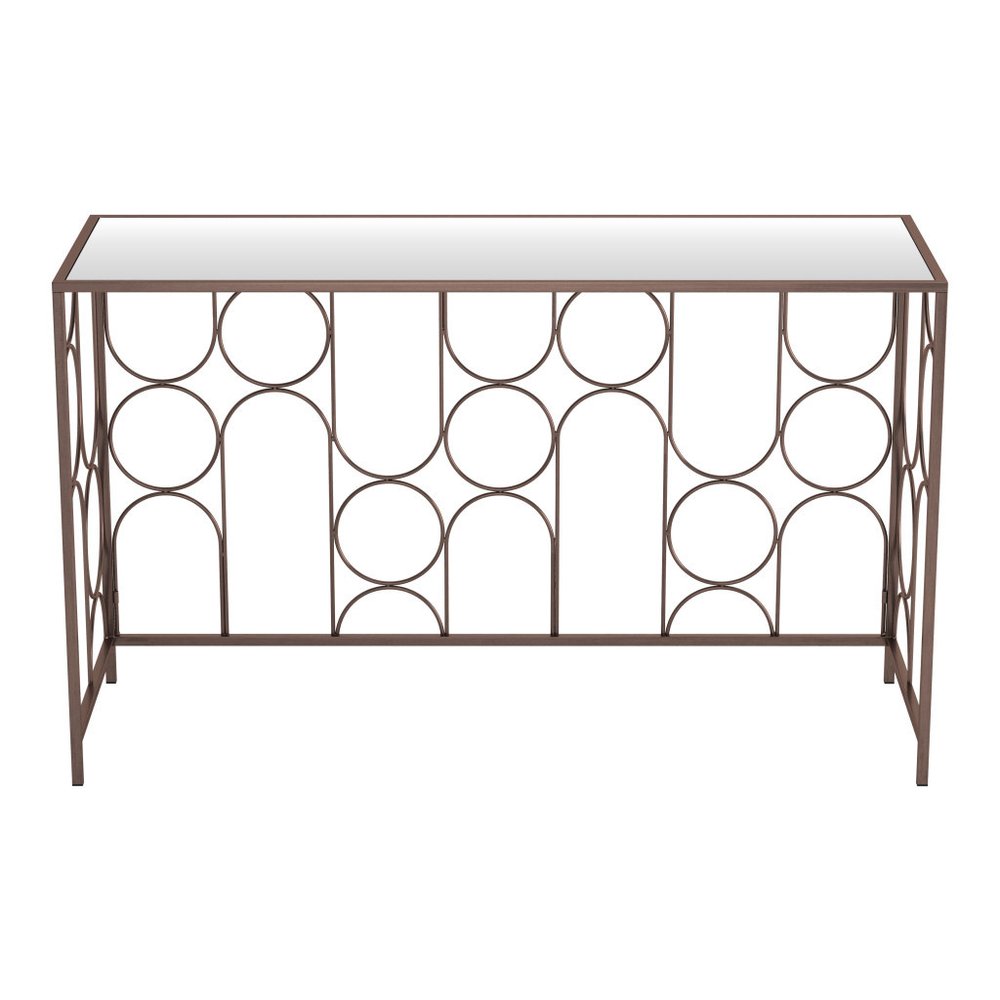 50" Bronze Mirrored Glass and Steel Frame Console Table