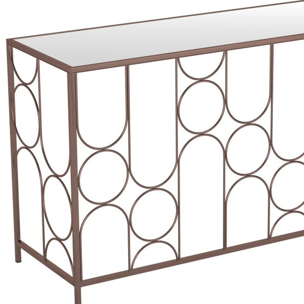 50" Bronze Mirrored Glass and Steel Frame Console Table