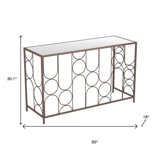 50" Clear and Bronze Mirrored Glass and Steel Frame Console Table