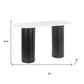 52" White and Black Genuine Marble and Solid Wood Oval Double Pedestal Console Table