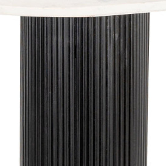 52" White and Black Genuine Marble and Solid Wood Oval Double Pedestal Console Table
